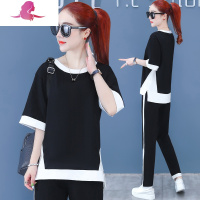 艳如飞棉休闲运动套装女夏季2020新款韩版宽松女士洋气减龄显瘦两件套休闲运动套装