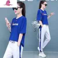 艳如飞欧洲站运动套装女士广场舞夏季棉小个子t恤宽松时尚休闲两件套休闲运动套装