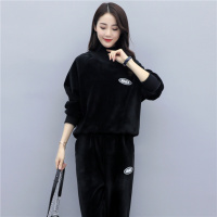 艳如飞加绒加厚丝绒运动套装女2020冬款新宽松高领双面绒休闲卫衣两件套休闲运动套装