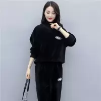 艳如飞加绒加厚丝绒运动套装女2020冬款新宽松高领双面绒休闲卫衣两件套休闲运动套装