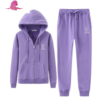 艳如飞女装刺绣休闲运动套装2020新款秋冬加绒帽衫韩版两件套卫衣宽松潮休闲运动套装