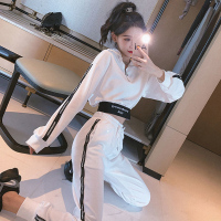 艳如飞运动套装女春秋新款韩版宽松短款卫衣+个性束脚裤休闲跑步两件套休闲运动套装