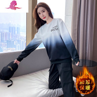 艳如飞渐变色运动套装女2020年新款秋冬季卫衣加绒洋气工装裤休闲两件套休闲运动套装