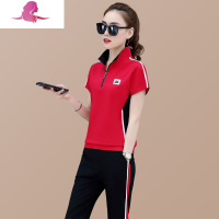 艳如飞中年妈妈夏装运动套装女时尚宽松洋气短袖棉大码薄款休闲两件套休闲运动套装
