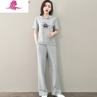 艳如飞阔腿裤休闲两件套高腰显瘦垂感女夏季宽松薄裤子减龄时尚运动套装休闲运动套装