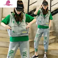 艳如飞休闲运动套装女夏2020新款韩版宽松时尚牛仔两件套洋气减龄裤装潮休闲运动套装
