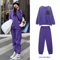 艳如飞高端时尚百搭休闲运动套装女撞色无帽卫衣松紧腰束脚卫裤两件套冬休闲运动套装
