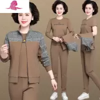 艳如飞中年妈妈春装外套时尚洋气大码格子上衣卫衣中老年运动套装女春秋休闲运动套装