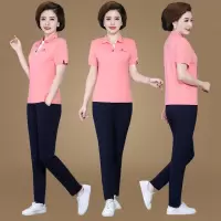 艳如飞棉妈妈装夏装短袖T恤中老年运动套装女宽松上衣小衫洋气两件套休闲运动套装