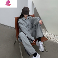 艳如飞春季新款港风运动套装女豹纹灰色卫衣学生时尚小个子两件套洋气潮休闲运动套装