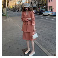 艳如飞大码女装早秋新款时尚西装外套胖mm气质复古休闲西服吊带裙两件套休闲运动套装