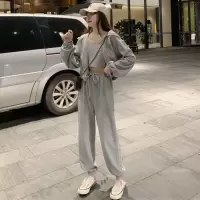 艳如飞春装韩版学生宽松显瘦运动套装女春秋时尚洋气休闲两件套卫衣连帽休闲运动套装