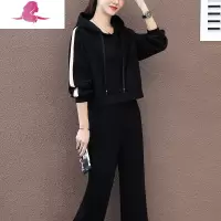艳如飞休闲运动套装女春秋新款韩版宽松棉高腰卫衣阔腿裤时尚两件套潮休闲运动套装