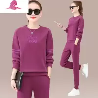 艳如飞运动套装女士春秋新款时尚大码休闲跑步服束脚卫裤长袖卫衣两件套休闲运动套装