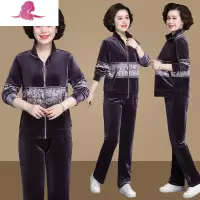 艳如飞妈妈春装金丝绒运动套装女中老年气质减龄外套中年妇女显瘦两件套休闲运动套装