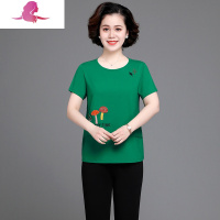 艳如飞妈妈夏装减龄短袖t恤中老年运动套装女中年人洋气大码上衣两件套休闲运动套装