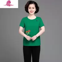 艳如飞妈妈夏装减龄短袖t恤中老年运动套装女中年人洋气大码上衣两件套休闲运动套装