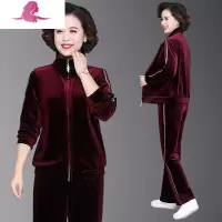 艳如飞妈妈春装金丝绒运动套装中老年洋气大码外套女中年休闲上衣两件套休闲运动套装