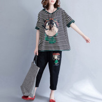 艳如飞加肥加大码休闲套装女春夏时尚短袖t恤+七分哈伦裤两件套运动服装休闲运动套装