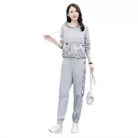 艳如飞休闲运动套装女秋2020新款洋气宽松显瘦印花卫衣束脚裤春秋两件套休闲运动套装