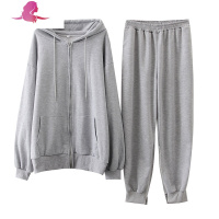 艳如飞大码女装胖mm洋气显瘦运动套装女长裤春秋休闲时尚卫衣外套两件套休闲运动套装