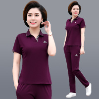 艳如飞妈妈夏装短袖t恤中年妇女两件套上衣中老年人夏季洋气运动套装女休闲运动套装