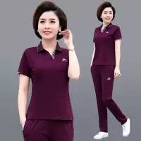 艳如飞妈妈夏装短袖t恤中年妇女两件套上衣中老年人夏季洋气运动套装女休闲运动套装