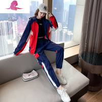 艳如飞工装休闲运动套装女潮牌2020新款字母连帽显瘦时尚学生秋冬两件套休闲运动套装