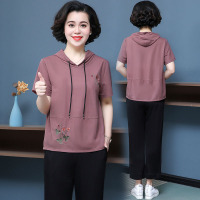 艳如飞妈妈夏装2020新款中老年女装中年人卫衣女夏薄款短袖运动套装春夏休闲运动套装