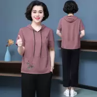 艳如飞妈妈夏装2020新款中老年女装中年人卫衣女夏薄款短袖运动套装春夏休闲运动套装