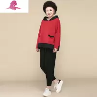 艳如飞中年妈妈春装时尚套装阔太太休闲上衣两件套中老年女春秋运动套装休闲运动套装