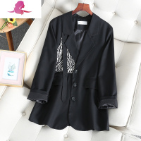 艳如飞西装外套女英伦风高级感炸街减龄网红设计感小众春秋黑色拼接西服套装