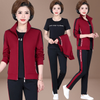 艳如飞中老年衣服女春秋2020新款妈妈春装洋气外套中年运动套装女三件套休闲运动套装