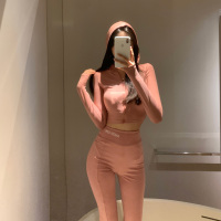 艳如飞豆豆酱chic休闲运动套装女韩版短款连帽上衣修身显瘦喇叭裤两件套休闲运动套装