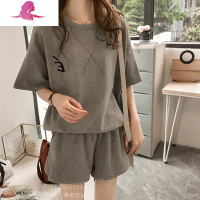 艳如飞胖妹妹洋气休闲运动套装女夏大码女装显瘦减龄t恤短裤两件套200斤休闲运动套装