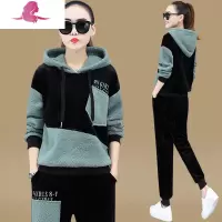 艳如飞加绒加厚运动套装女2020年秋冬新款潮流连帽羔毛卫衣休闲两件套休闲运动套装