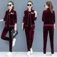 艳如飞金丝绒休闲运动套装女时尚宽松2020春秋装新款韩版大码卫衣三件套休闲运动套装