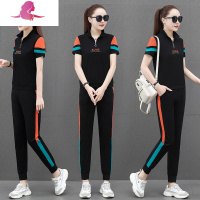 艳如飞运动套装女夏季薄款潮牌时尚洋气减龄短袖长裤宽松大码休闲两件套休闲运动套装