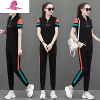 艳如飞运动套装女夏季薄款潮牌时尚洋气减龄短袖长裤宽松大码休闲两件套休闲运动套装