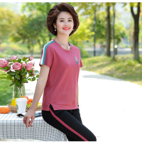 艳如飞妈妈夏装运动套装休闲两件套中年女短袖T恤七分裤40-50岁洋气宽松休闲运动套装