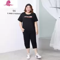 艳如飞胖mm加大码运动套装加肥胖妈妈夏装宽松遮肚休闲两件套200斤女装休闲运动套装