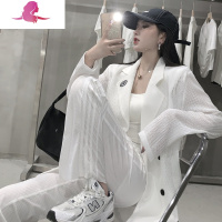 艳如飞秋季运动套装女2020新款韩版时尚镂空西装外套+阔脚休闲裤两件套休闲运动套装