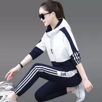 艳如飞运动套装女春秋夏季新款时尚洋气连帽拼色潮宽松休闲卫衣两件套棉休闲运动套装