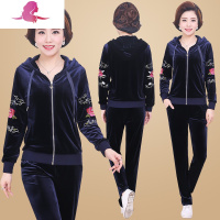 艳如飞妈妈春装金丝绒运动套装40岁50中老年女春秋装外套上衣两件套衣服休闲运动套装