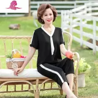 艳如飞年轻妈妈夏装洋气短袖上衣中年女装休闲七分裤中老年时尚运动套装休闲运动套装