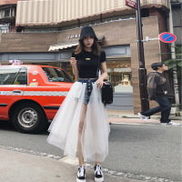 艳如飞小个子夏季时尚两件套装裙名媛气质减龄洋气蓬蓬裙白色网纱半身裙套装