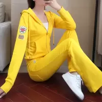 艳如飞时尚修身运动套装女连帽卫衣春秋2020新款休闲微喇叭裤显瘦两件套休闲运动套装