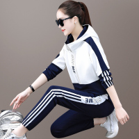 艳如飞运动套装女春秋季时尚洋气拼色韩版宽松大码连帽休闲服卫衣两件套休闲运动套装