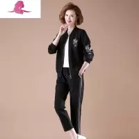 艳如飞妈妈装运动套装洋气高贵时尚绣花上衣两件套中国风中年女士休闲裤休闲运动套装