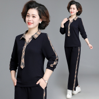 艳如飞妈妈春装气质休闲套装中年人衬衫上衣中老年女春秋运动服两件套夏休闲运动套装